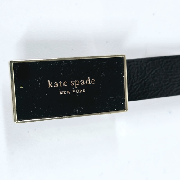 NWT Kate Spade Leather Belt Size M Black Enamel Plaque Buckle